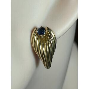 Vintage 14k solid yellow gold angle wings jacket blue sapphire stud earrings set